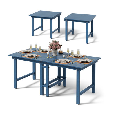 Deaver Rectangular 4 - Person 67“ L Outdoor Patio Dining Table Set With 6 Arm Chairs Extendable All-Weather HDPE Polywood Outdoor Patio Furniture for Balcony Deck Pool Lawn Garden Backyard