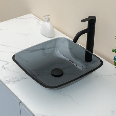 Lavabo vasque en verre carré 15,7 "avec bonde escamotable