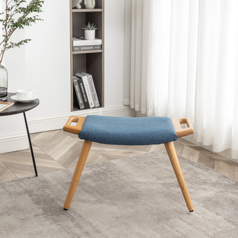 Kronsberger Upholstered Ottoman, Blue Linen Blend