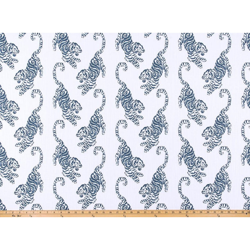 Indigo Blue Tiger chinoiserie asian insprired throw Pillow, Rectangle 12"H x 19"W