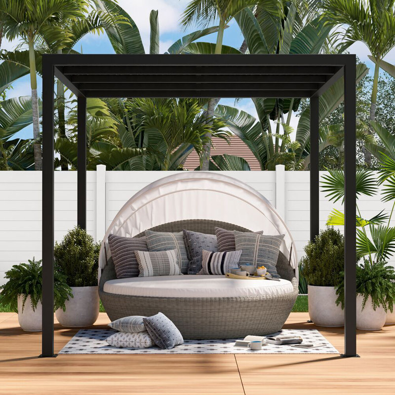 Matte Black Aluminum Freestanding Pergola with Canopy, 8 ft. x 8 ft.