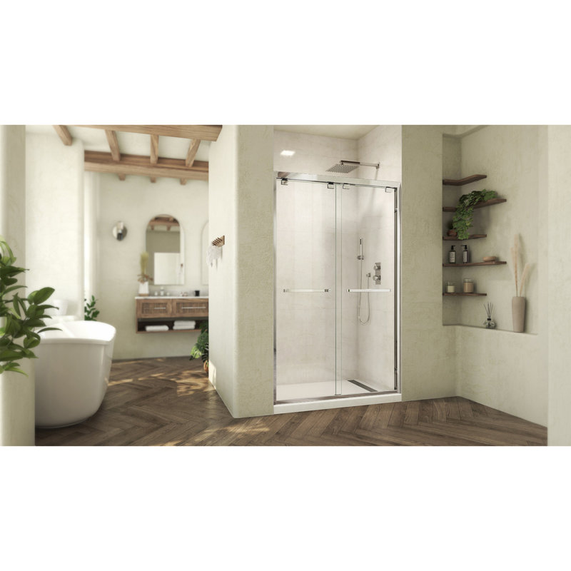 Abbey 48-Inch Frameless Sliding Shower Door in Chrome and Clear Glass