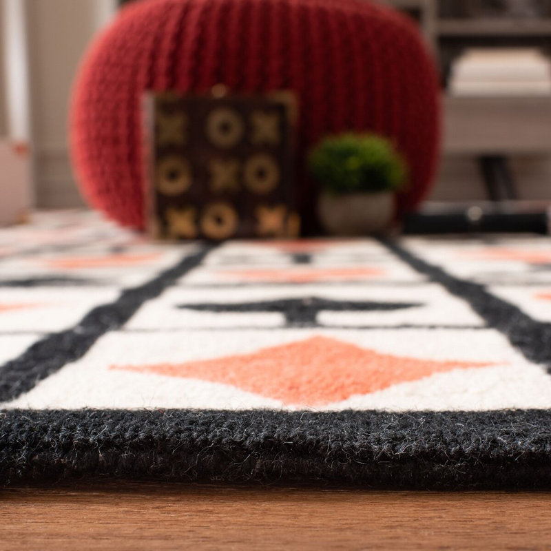 Ivory and Orange Wool Cotton Handmade Oriental Rug