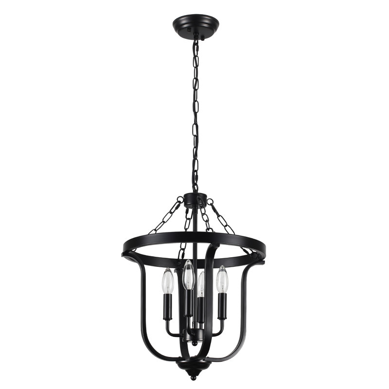 Anndrea 4 - Light Dimmable Candle Style Lantern Geometric Chandelier, Matte Black