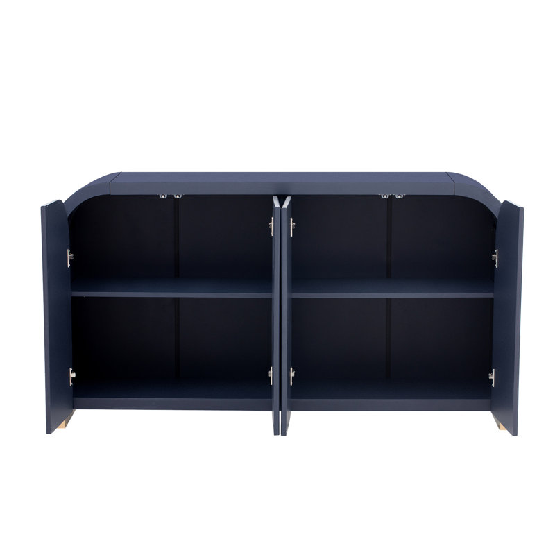 4-Door Curved Corner Design Wavy Door Panel  Cabinet With Adjustable Shelves, Suitable For Study, Living Room And Entrance