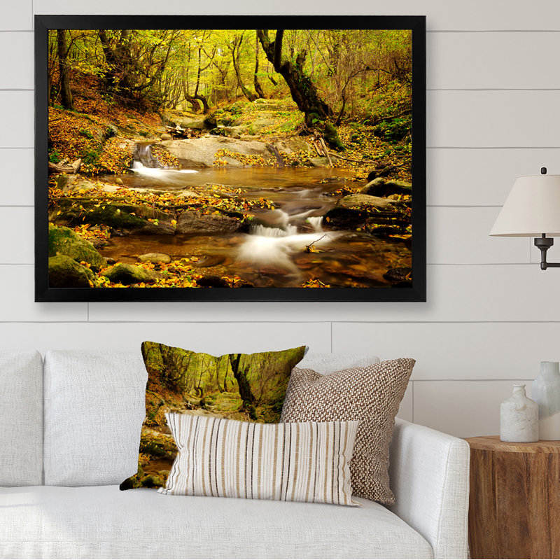 «Beautiful Autumn Forest River», décoration murale traditionnelle sur toile, Toile avec cadre noir, H 8 po x l 12 po x P 1 po