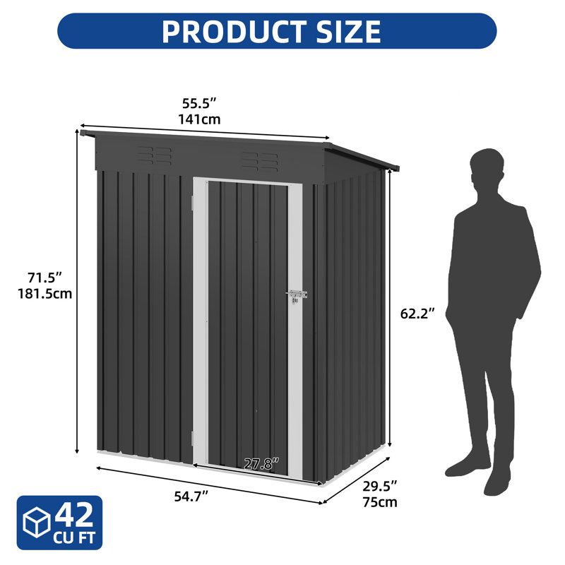 Edrosie Inc 4.6x2.5 FT Galvanized Steel Storage Shed