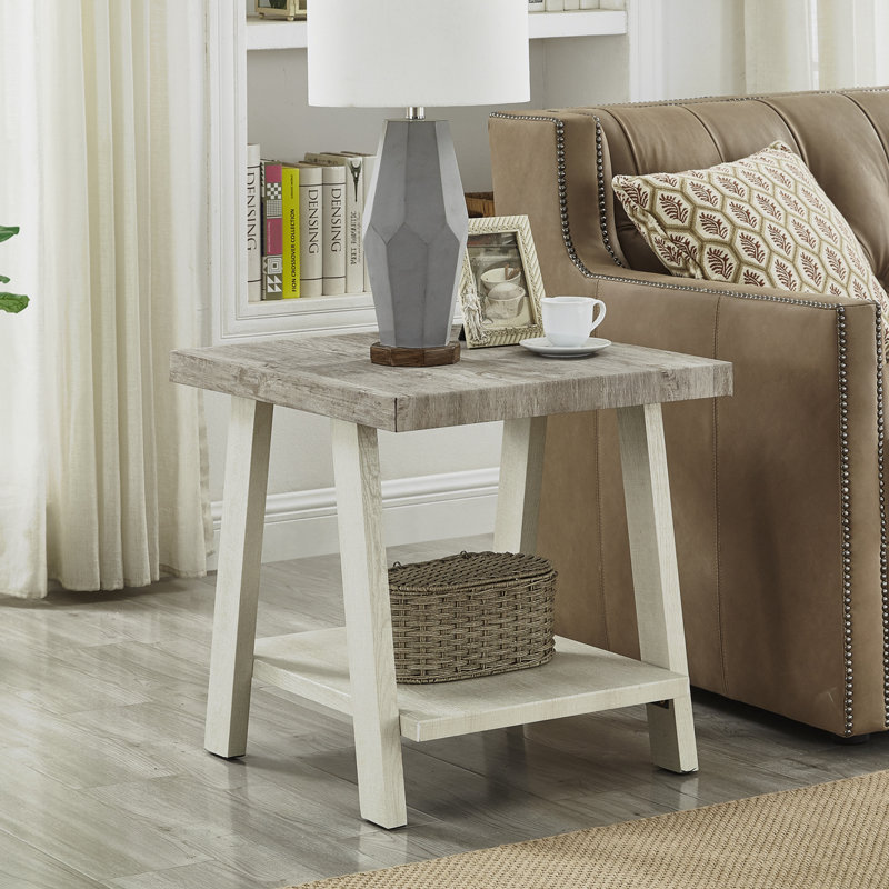 Table de bout avec rangement Angeleca, H 23 po x l 24 po x P 22 po, Blanc clair / brun
