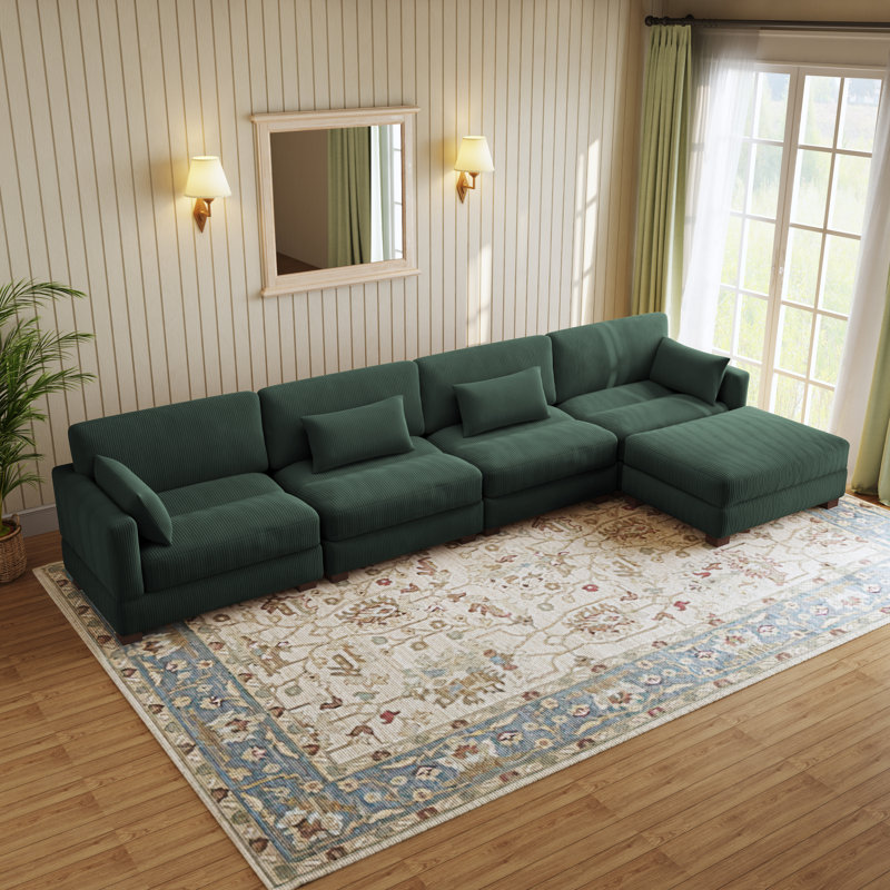 Canapé modulaire Maelina, Velours côtelé vert forêt, H 30,7 po x l 161,4 po x P 68,1 po