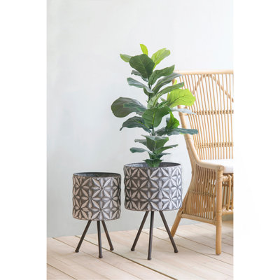 Ensemble de 2 pots à fleurs en métal / pot de fleurs rond gris galvanisé