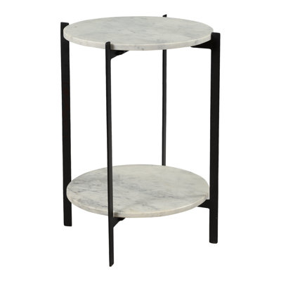 Table de bout en marbre avec plateau de rangement Blanche