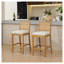 Ensemble de 2 tabourets de bar en bois massif à dossier en rotin avec coussin en lin beige, siège de style nautique à hauteur de comptoir-1414962313-1414962315
