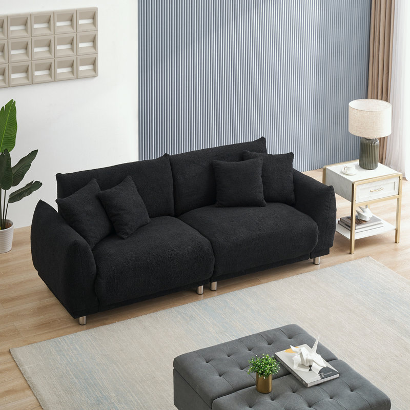 Canapé modulaire à accoudoirs arrondis 86,6 po Ambus, Mélange de polyester noir