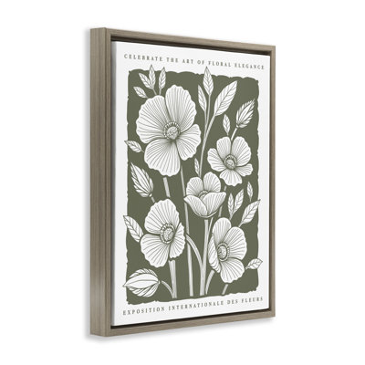 Moss Hued Florals  Framed Floater Canvas Wall Art, design by Lettered and Lined