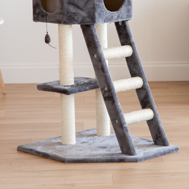 Gray and Beige Sisal 3-Tier Plush Cat Tree