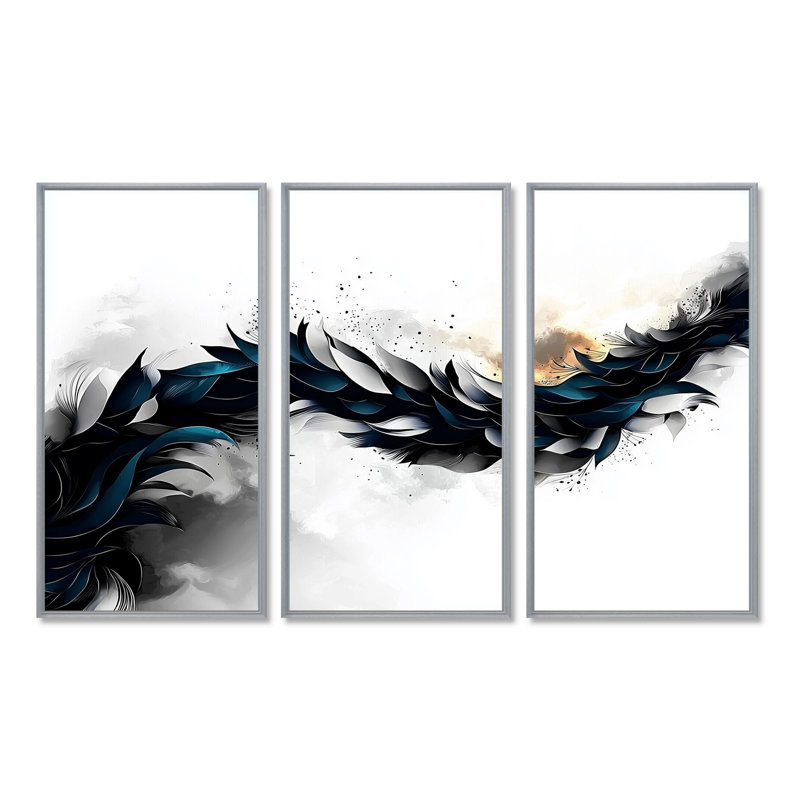 Ensemble de décorations géométriques abstraites géométriques Rift Of Aqua Waves III, H 32 po x l 48 po, Argent argent
