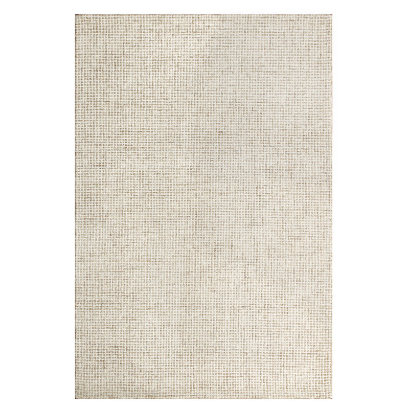 Abstract Contemporary Grid Handmade Wool Blend Area Rug, Rectangle 4' x 6', Beige/Ivory