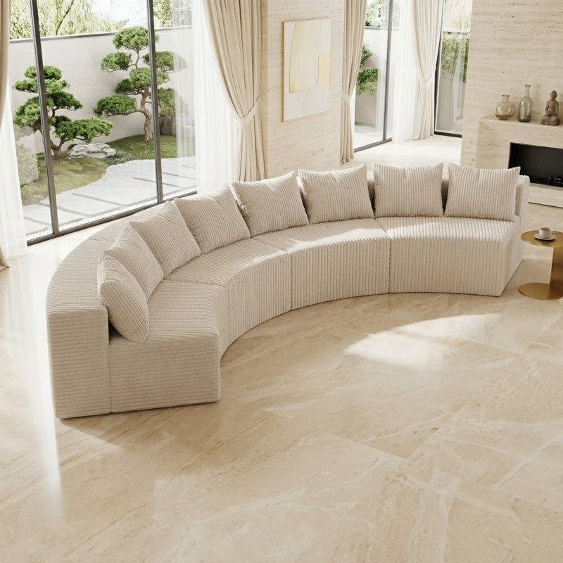 Canapé modulaire courbé Corduroy, 4 sièges, Beige