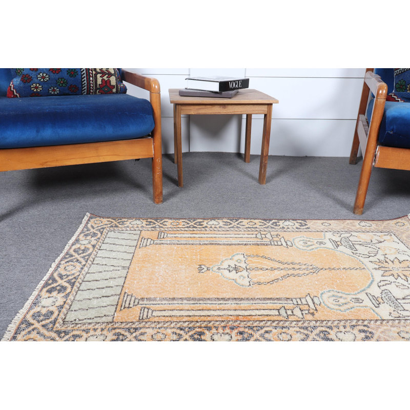 Tapis Oushak Antique Antique en laine orange vif - petit tapis décoratif rétro