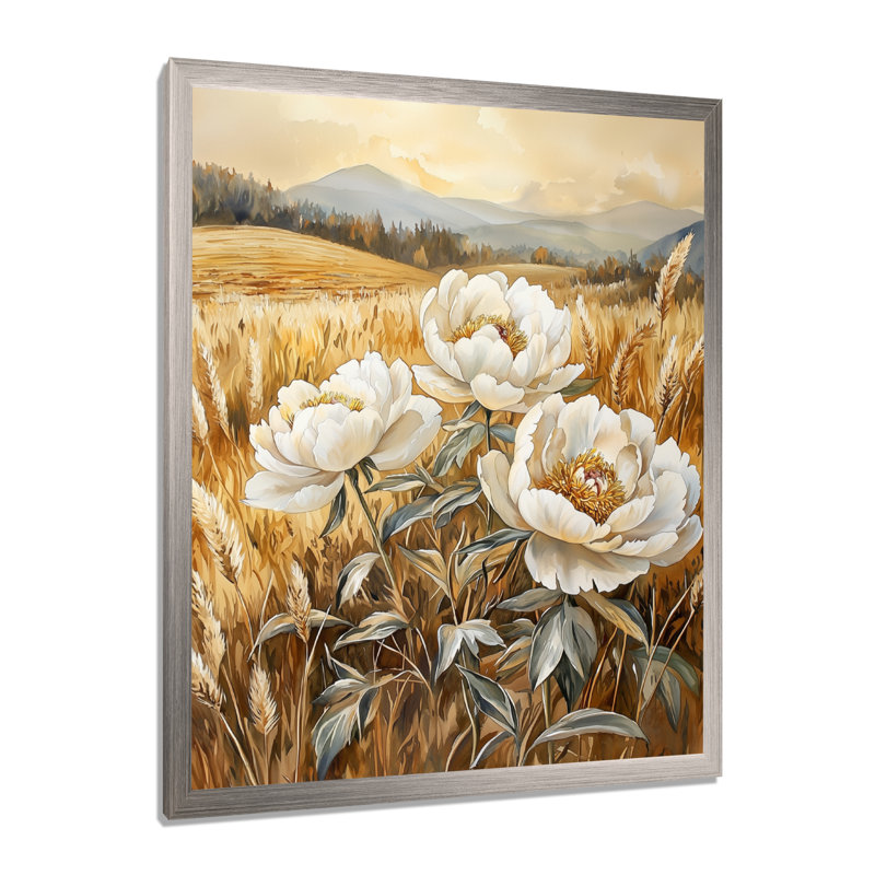 Barbury - impressions sur toile florales, Argent argent, H 44 po x l 34 po, Reproduction encadrée d'une seule photo
