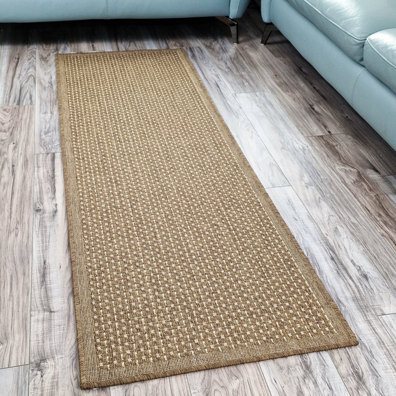 Non Slip Plain Solid Rug Flat Weave Kitchen Living Room Carpet, Brown, Runner 60 x 180 cm
