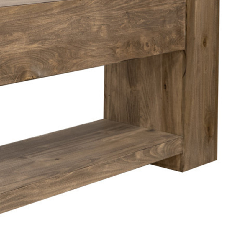 Fra Console Sofa Table With Shelf, 95 Inch Top In Brown Solid Wood