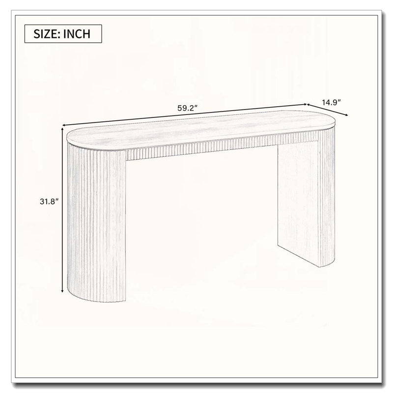 Curved Design Console Table with Unique Vertical Stripe Design, Natural