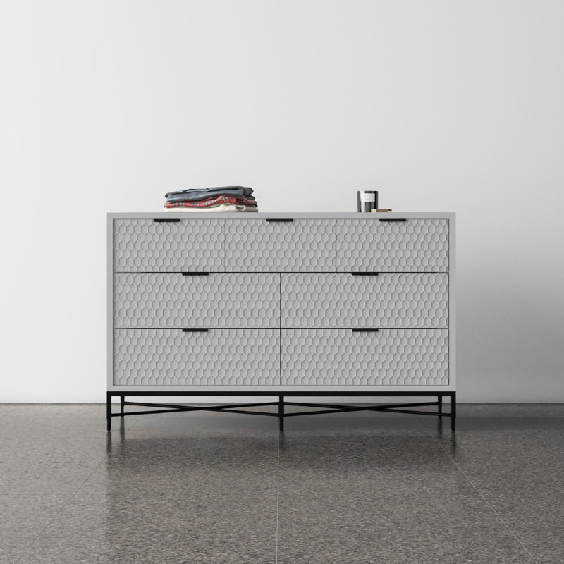 Capra 56" W 7-Drawer Wood Double Dresser, Sky Gray
