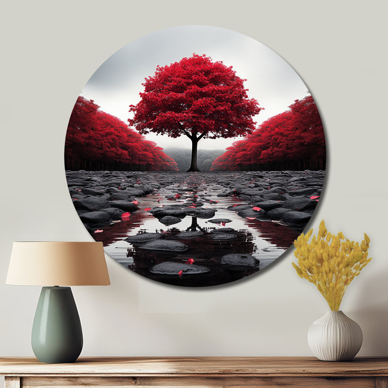 Welles - Paysages, art rond en métal, H 16 po x l 16 po x P 1 po