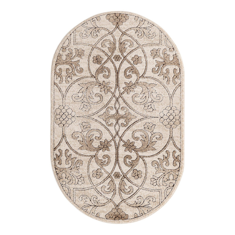 Tapis oriental beige foncé Derby, Ovale 3 pi 3 po x 5 pi 3 po