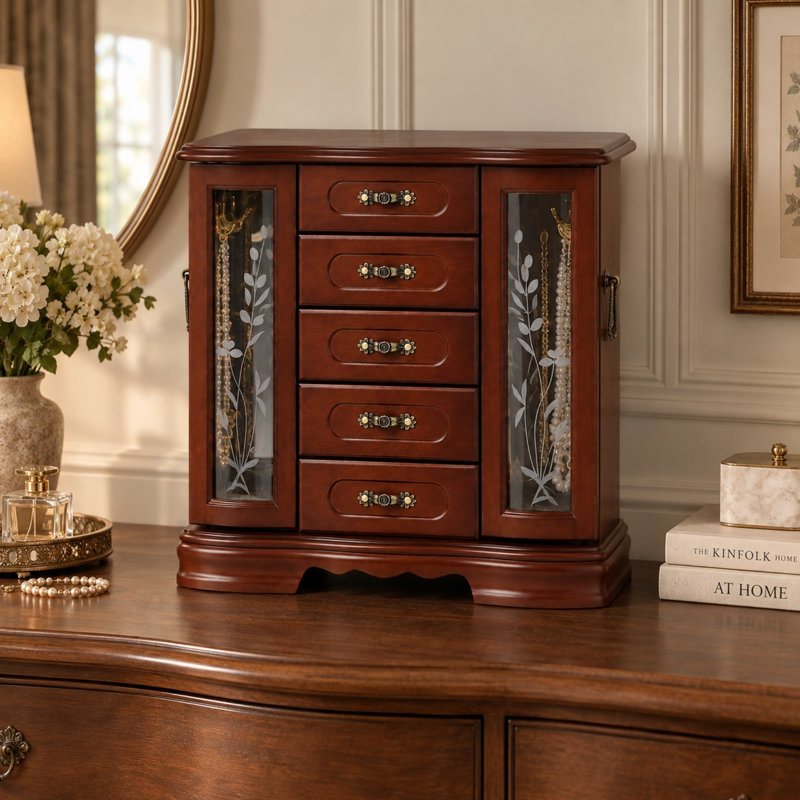 Armoire à bijoux de table traditionnelle avec 5 tiroirs et double face