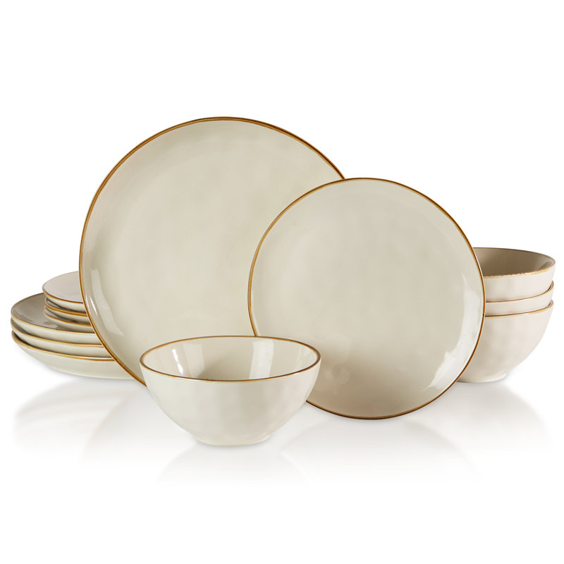 Service de table en grès 12 pièces Leny - Service pour 4, Blanc vanille