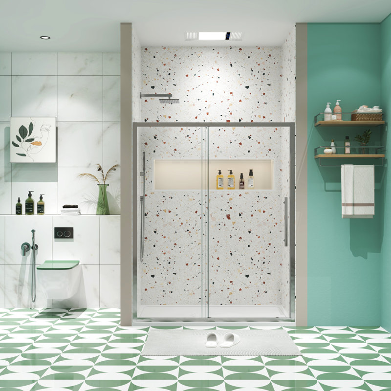 72"H X 56"-60"W Sliding Shower Door, Tempered 1/4" Glass, Polished , Nano Easy Clean Mastery 56 - 60"W Door With , Competence