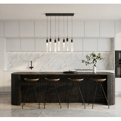 7 - Light Kitchen Island Rectangle Chandelier with Crystal Accents