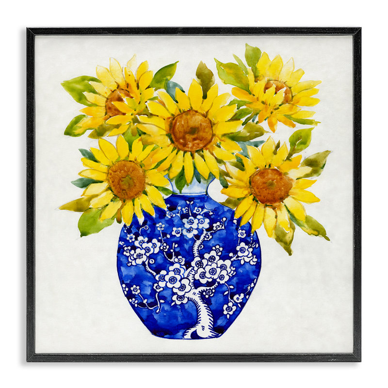 Aquarelle, tournesol, bouquet, art giclée par Tim Ottoole, Giclée encadrée noir minuit, H 17 po x l 17 po