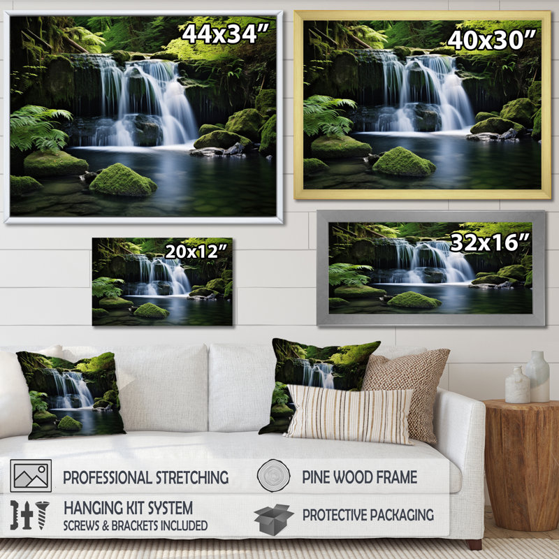 «Scenic Landscape Whispering Waters», reproduction d'art sur toile, H 30 po x l 40 po, Cadre flottant noir