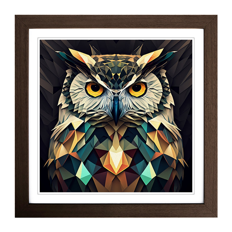 Owl Geometric - Framed Print, Walnut