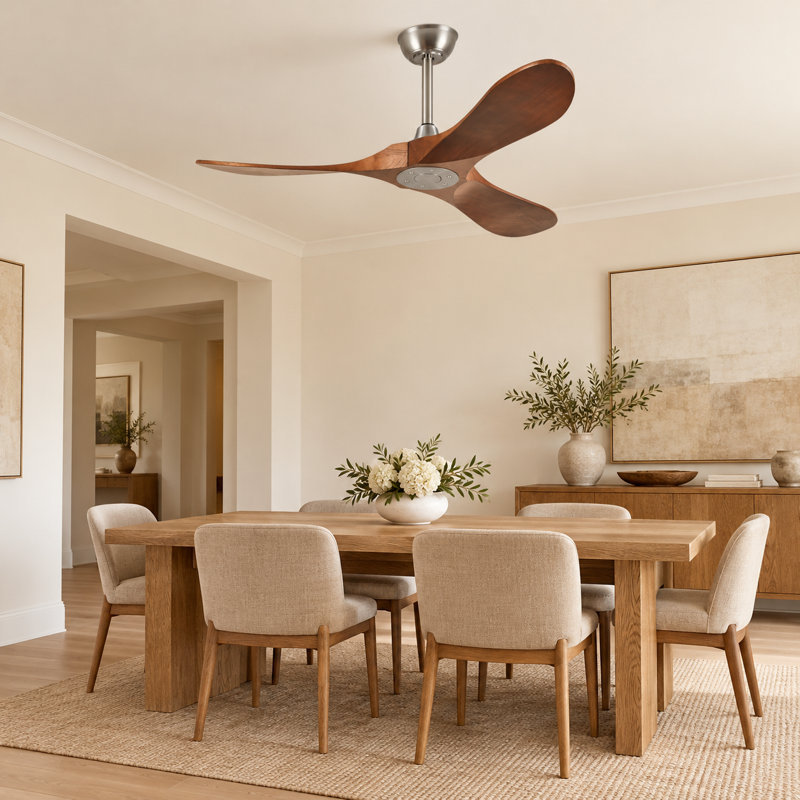 Ventilateur de plafond intérieur/extérieur en bois massif de 107 cm (42 po), sans éclairage, 3 pales, 6 vitesses, télécommande et commande murale