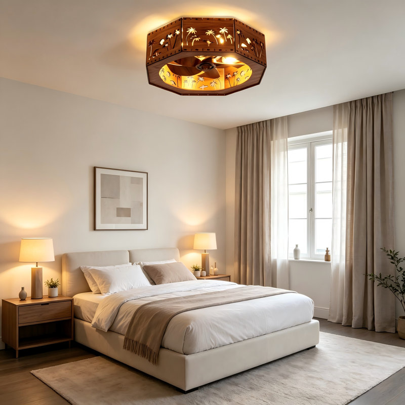 Ventilateur de plafond en cage 19,7 po avec lumière, Fandelier à profil bas avec 5 pales, moteur CC réversible à 6 vitesses et télécommande