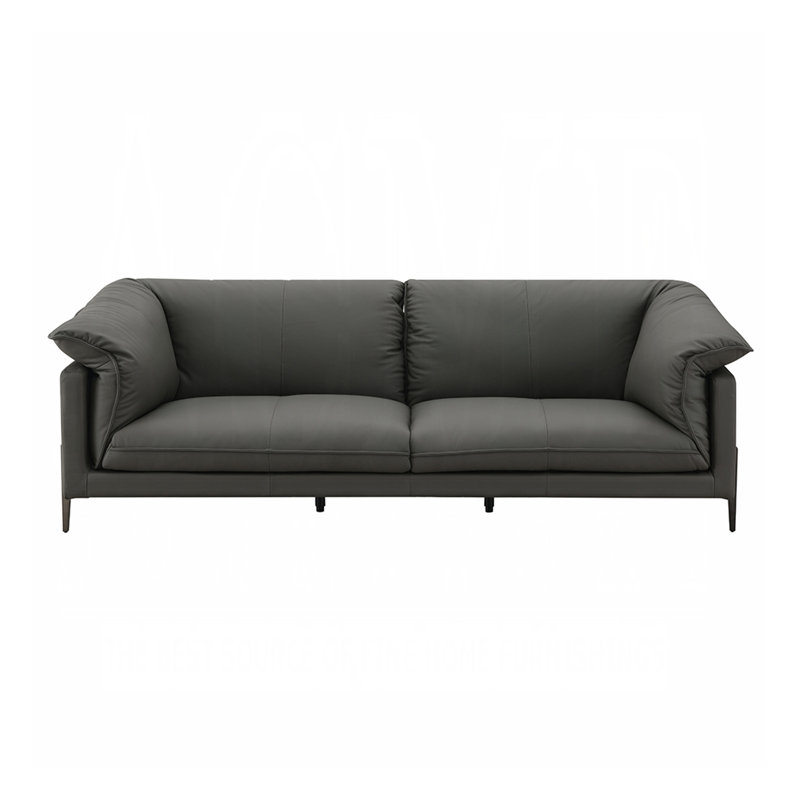 Canapé rembourré en cuir noir avec pieds en métal, H 33 po x l 97 po x P 41 po