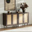 Armoire d'appoint 34,65 po en rotin 2 portes avec pieds en bois massif et tablettes réglables-1664757320-1641887483