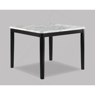 1Pc Transitional Counter-Height Dining Table Square Faux Marble Table Top Base Wooden Stone Dining Room Furniture
