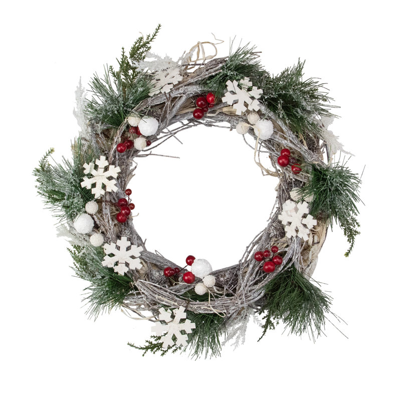 Couronne de Noël flocons de neige et baies d'hiver feuillage de Noël 24 pouces