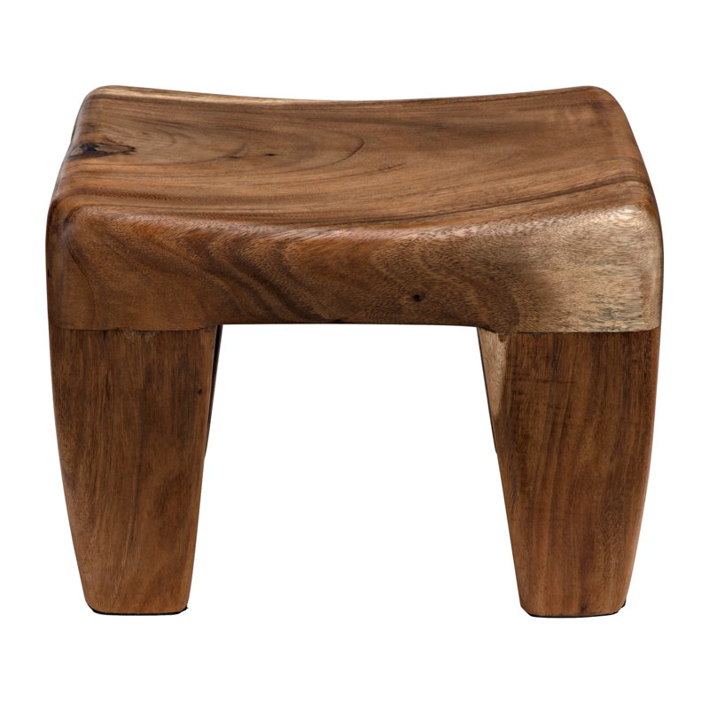 Medium Brown Solid Wood Modern Accent Stool