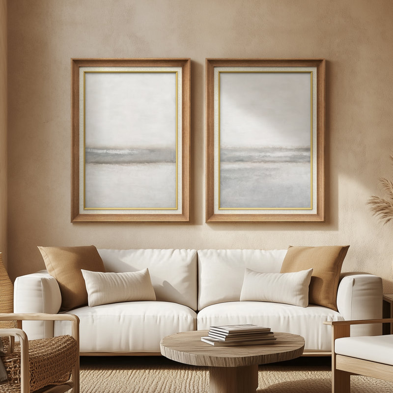 «Misty Coastal Landscape Soft Transitional», ensemble de 2 reproductions d'art mural encadrées de qualité supérieure sur papier 26 po x 36 po
