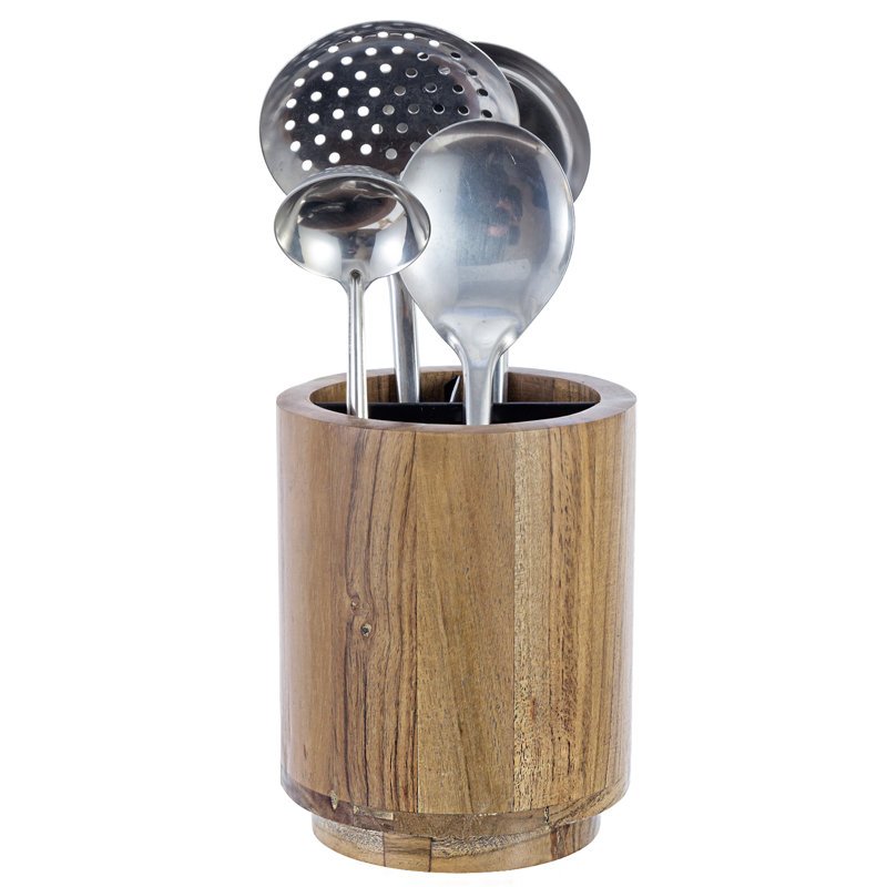Solid Wood Cylinder Utensil Crock