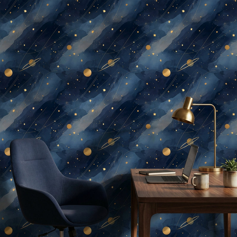 Papier peint cosmique avec étoiles et planètes, Peler et coller