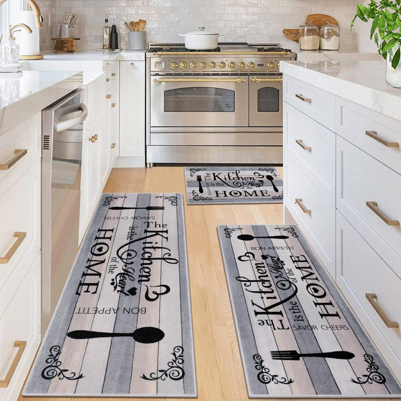 Boho Kitchen Rug Sets 3 Pieces, Washable Kitchen Mats For Floor, Gray/Beige