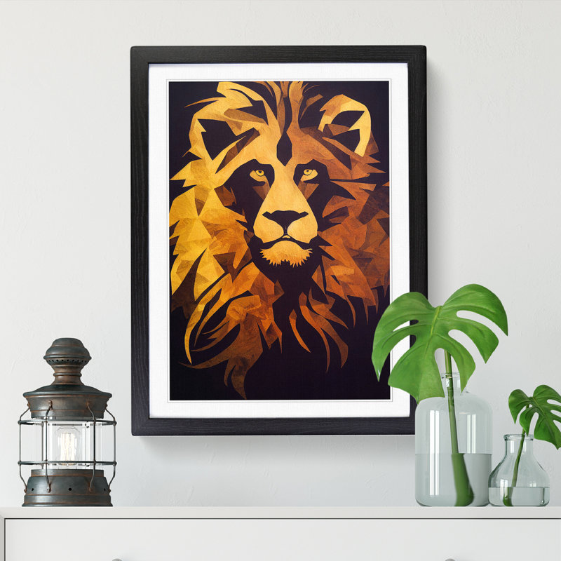 Lion Boho - Picture Frame Print, 64cm H x 46cm W x 2cm D, Oak