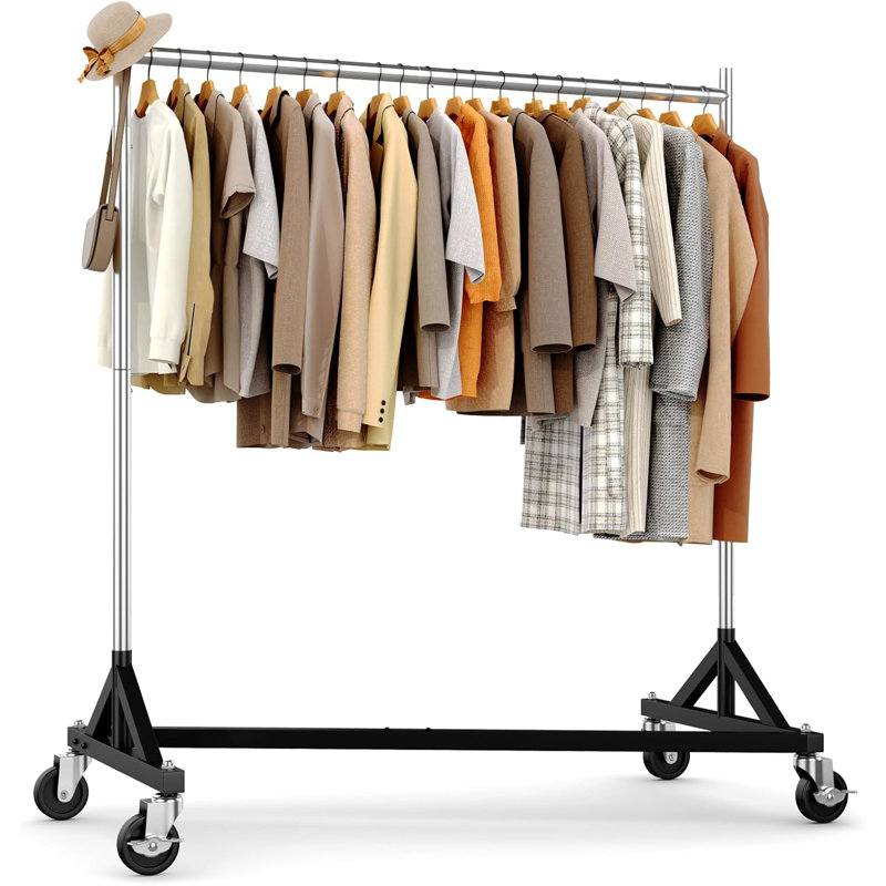 Commercial Heavy Duty Clothing Rack - Z Base Rolling Garment Rack, 181kg (400lbs) Capacity, Silver